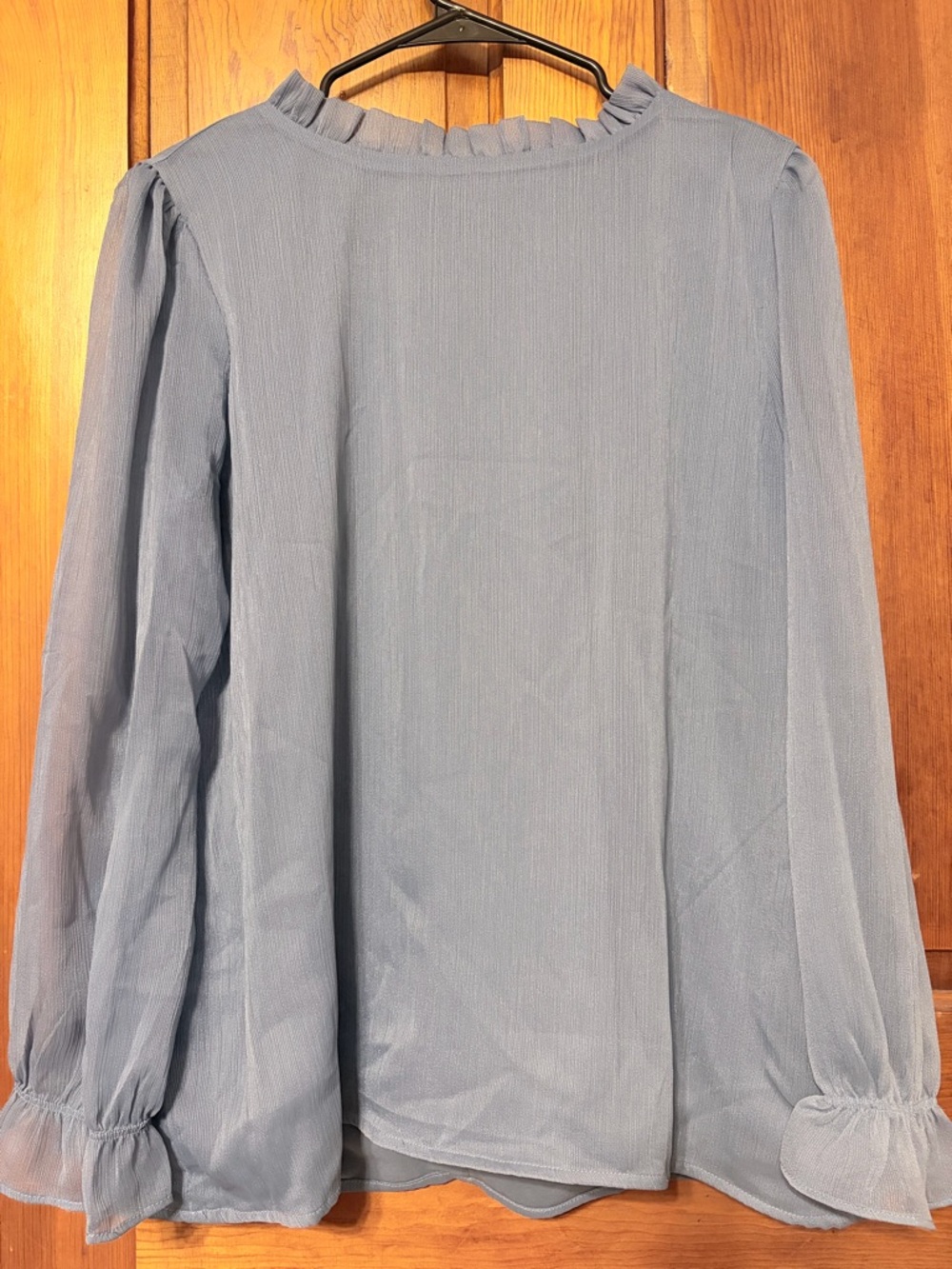 The Mint Julep Boutique Blue Ruffle Trim Long-Sleeve Blouse